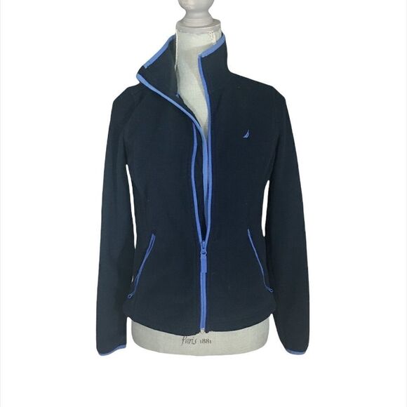 Nautica Navy With Light Blue Accents Fleece Zip-up Jacket Size S - Picture 1 of 4